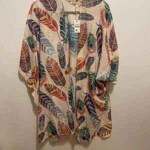NWT JC Sunny Printed Woven 100% Cotton Lightweight Kimono OS